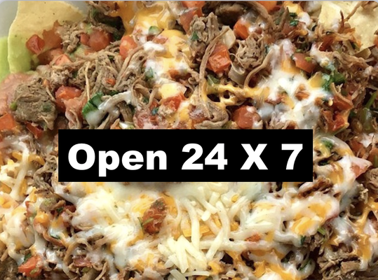 Open 24X7 - The days of scheduled meal times are gone. In today’s hustle and bustle world most people are lucky if they can find 15 minutes to sit down and eat. El Huero is open 24/7 because we know that nothing is worse than finally finding time to eat, only to realize that everywhere is closed. Open 24X7 - The days of scheduled meal times are gone. In today’s hustle and bustle world most people are lucky if they can find 15 minutes to sit down and eat. El Huero is open 24/7 because we know that nothing is worse than finally finding time to eat, only to realize that everywhere is closed.