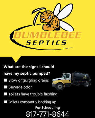 About Us - We are a family owned and operated septic service company. As lifelong Parker County residents we are dedicated to our community both in business and service to others. We are dedicated to the Kingdom of God and his purpose for us in everything we do
” Bumblebees do the impossible every day!” About Us - We are a family owned and operated septic service company. As lifelong Parker County residents we are dedicated to our community both in business and service to others. We are dedicated to the Kingdom of God and his purpose for us in everything we do
” Bumblebees do the impossible every day!”