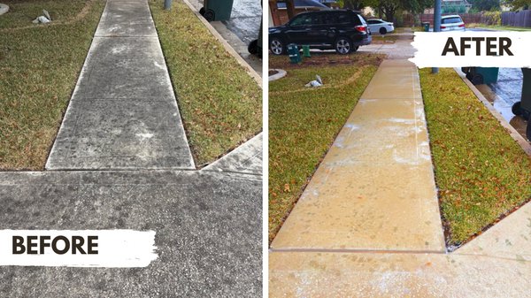 Pressure washing - Heavily soiled driveway and sidewalk pressure washed clean to look like new approx 650 total square feet Pressure washing - Heavily soiled driveway and sidewalk pressure washed clean to look like new approx 650 total square feet