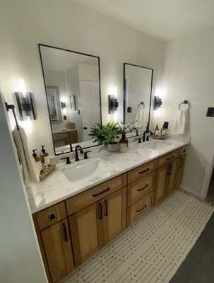Master Bathroom - This master bathroom remodel started from a small cramped master bathroom that was dark and gloomy. We took space from the bedroom that was on the other side of the master bathroom and made it a little bigger with more space. The clients wanted a bathroom that felt like a spa-retreat with Modern Bohemian elements. Master Bathroom - This master bathroom remodel started from a small cramped master bathroom that was dark and gloomy. We took space from the bedroom that was on the other side of the master bathroom and made it a little bigger with more space. The clients wanted a bathroom that felt like a spa-retreat with Modern Bohemian elements.