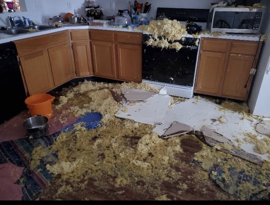 Damage Control - Fort Bend Maids takes pride in helping our clients take care of all things cleaning. When our customer called us and said she had a pipe burst and the ceiling caved in, we assured her we would get the job done. As you can see we not only removed the wet insulation and sheetrock, we had the kitchen looking brand new! As always Fort Bend Maids can take care of any cleaning job no matter how big or small.