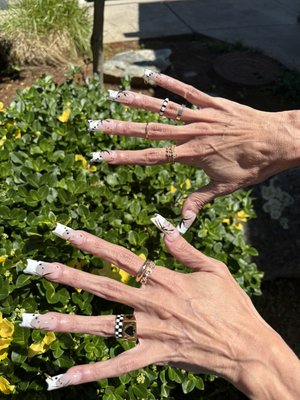 Gel X with Cresent Moon Tips - This set took 2.5 hours and was so much fun to co-design. It was my pleasure to work my client to come up with a design that matched the vibe she was going for and allowed me to have fun creating this memorable set. Gel X with Cresent Moon Tips - This set took 2.5 hours and was so much fun to co-design. It was my pleasure to work my client to come up with a design that matched the vibe she was going for and allowed me to have fun creating this memorable set.