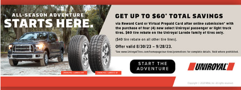 TIRE & AUTO REPAIR COUPONS, REBATES AND DEALS - Save on Tires and Auto Repair in Avon & Glenwood Springs, CO 
Save more when you shop for tires or auto repair services at Avon Auto & Truck and Alpine Tire Co. in Avon & Glenwood Springs, CO. We're the trusted provider of automotive services and products at the best prices near you. Browse our ongoing promotions below and save more with us.