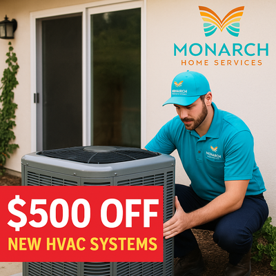 Complete HVAC System Replacement – Fresno, CA - A homeowner in Fresno contacted Monarch Home Services after their old air conditioning system began struggling to keep up with the summer heat. Our technicians performed a full evaluation and determined the system was over 15 years old and highly inefficient.
We helped the customer choose a new high-efficiency HVAC system that delivers powerful cooling and heating with lower monthly energy costs. The team replaced the outdoor condenser, indoor air handler, and upgraded the thermostat to a smart control system — all completed the same day.
This installation qualified for $500 OFF under our current promotion for new HVAC systems. The customer immediately noticed better comfort, quieter operation, and improved air quality.
At Monarch Home Services, we take pride in delivering comfort solutions that save energy, increase efficiency, and keep your home comfortable all year long. Complete HVAC System Replacement – Fresno, CA - A homeowner in Fresno contacted Monarch Home Services after their old air conditioning system began struggling to keep up with the summer heat. Our technicians performed a full evaluation and determined the system was over 15 years old and highly inefficient.
We helped the customer choose a new high-efficiency HVAC system that delivers powerful cooling and heating with lower monthly energy costs. The team replaced the outdoor condenser, indoor air handler, and upgraded the thermostat to a smart control system — all completed the same day.
This installation qualified for $500 OFF under our current promotion for new HVAC systems. The customer immediately noticed better comfort, quieter operation, and improved air quality.
At Monarch Home Services, we take pride in delivering comfort solutions that save energy, increase efficiency, and keep your home comfortable all year long.