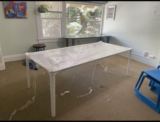 10 ft long marble table moving - This long marble table had to be transported upstairs via a staircase. Weight: 250 lbs. 10 ft long marble table moving - This long marble table had to be transported upstairs via a staircase. Weight: 250 lbs.