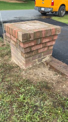 Masonry_repair_1 - The masonry column, damaged after being struck by a vehicle, required sourcing matching bricks to ensure a seamless repair. Once located, the column was carefully rebuilt to restore both its structural integrity and original appearance. Masonry_repair_1 - The masonry column, damaged after being struck by a vehicle, required sourcing matching bricks to ensure a seamless repair. Once located, the column was carefully rebuilt to restore both its structural integrity and original appearance.