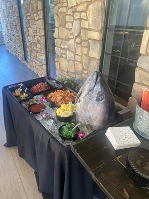 Hawaiian luau for 45 - Full poke station, pork belly bao buns, sliders, Galbi short ribs, coconut rice, miso sake Chilean seabass Hawaiian luau for 45 - Full poke station, pork belly bao buns, sliders, Galbi short ribs, coconut rice, miso sake Chilean seabass
