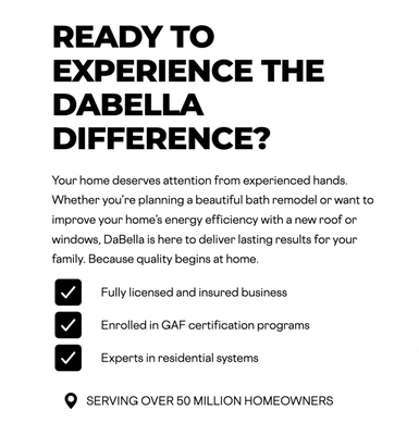 DaBella Awards - Elite industry awards and certifications means that we’re fulfilling our promise to transform home improvement services in America.