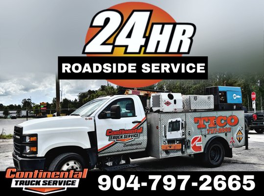 Roadside Service Team - You can Rely on Our Certified Technicians for Commercial Truck Emergency Services
Breakdowns don’t keep business hours—and neither do we. When you’re stuck with a flat tire, dead battery, or engine trouble, trust Continental Truck Service for 24/7 roadside service, truck repair, and commercial roadside service throughout St. Augustine, FL, St. Augustine Shores, and the Northeast Florida region.
We specialize in fast, reliable semi truck road service, semi truck repair, and semi truck roadside service, so your equipment can get back on the road quickly. Whether you’re dealing with a trailer tire blowout, a DOT-rated safety issue, or just need roadside help now, our expert team is ready to roll.