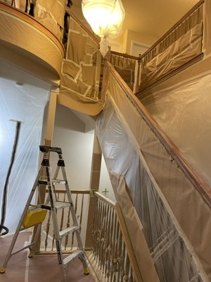 09-13-2022 Banister from stain to a paint finish. - Banister from stain to a paint finish