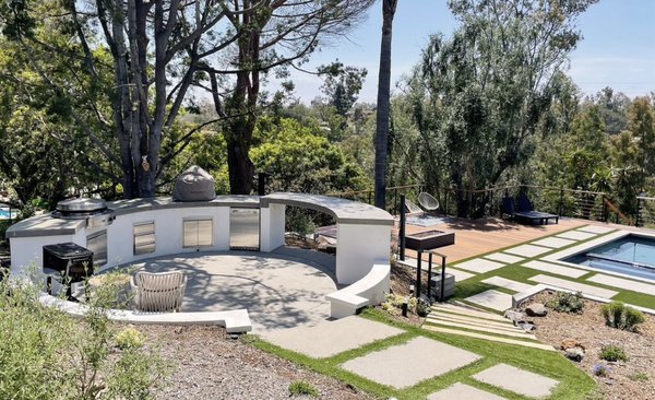 Portola valley, CA - This project was a full backyard remodel that included concrete squares, turf, deck, and a bbq kitchen. Portola valley, CA - This project was a full backyard remodel that included concrete squares, turf, deck, and a bbq kitchen.