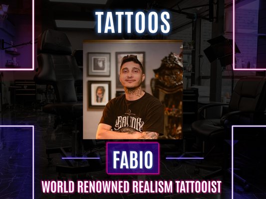 Fabio - World Renowned Realism Tattooist - Owner and founder of Bay Ink Tattoo, Fabio specializes in black and gray realism and surrealism. With over 20 years of experience, Fabio is one of the most booked artists at Bay Ink.

He has exceptional technical skills, loves working on large-scale projects, and has extreme attention to detail, using shading and texture to produce images that look incredibly lifelike on the skin. Fabio can recreate portraits, objects, and scenes with stunning accuracy. He likes surrealist tattoos because they are often designed to be thought-provoking and open to interpretation, encouraging the viewer to question reality and explore their own subconscious mind.

Fabio is also a strong communicator, working closely with clients to understand their vision and bring it to life. He's focused on creating custom designs that are unique and tailored to each client.