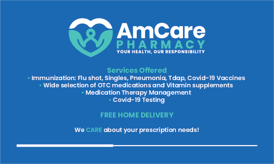 AmCare 2021 - AmCare pharmacy ready to serve community with their medication and vaccination needs. We are welcoming walk-in customer to visit our pharmacy. Wide selection of OTC medication and vitamins and supplements available. AmCare 2021 - AmCare pharmacy ready to serve community with their medication and vaccination needs. We are welcoming walk-in customer to visit our pharmacy. Wide selection of OTC medication and vitamins and supplements available.