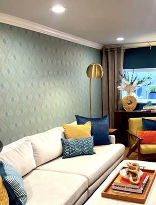 Colorful MCM Basement Remodel - Inspired by my client’s love of color, authentic midcentury modern pieces, and David Bowie! ⚡️