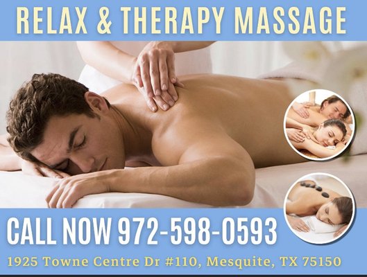 Relax & therapy - Couple Massage Special
Choice of Swedish, Deep Tissue or Combination
Plant Essential Oil
Hot Stone Treatment
Call Now for More Details
*Limited Time Offer
*Cannot be Combined w/ Other Specials
Relax & Therapy Massage
1925 Towne Centre Dr #110, Mesquite, TX 75150
Mon-Sun 10:00am-9:30pm
Website: https://relax-therapy-massage.business.site
#Massage #Spa #AsianMassage #AsianSpa #MassageTherapy #MassageTherapist #Reflexology #FullBodyMassage #Mesquite #RelaxTherapyMassage Relax & therapy - Couple Massage Special
Choice of Swedish, Deep Tissue or Combination
Plant Essential Oil
Hot Stone Treatment
Call Now for More Details
*Limited Time Offer
*Cannot be Combined w/ Other Specials
Relax & Therapy Massage
1925 Towne Centre Dr #110, Mesquite, TX 75150
Mon-Sun 10:00am-9:30pm
Website: https://relax-therapy-massage.business.site
#Massage #Spa #AsianMassage #AsianSpa #MassageTherapy #MassageTherapist #Reflexology #FullBodyMassage #Mesquite #RelaxTherapyMassage