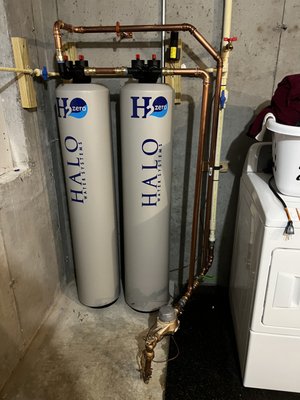 Whole home water filtration system - Halo Water Systems' H2 Zero maintenance free, complete home filtration system. This system eliminates chlorine and chloramines in your water and solves hard water problems in your home. No filters necessary. 10 year manufacturer's warranty on all Halo Water Systems products. Whole home water filtration system - Halo Water Systems' H2 Zero maintenance free, complete home filtration system. This system eliminates chlorine and chloramines in your water and solves hard water problems in your home. No filters necessary. 10 year manufacturer's warranty on all Halo Water Systems products.