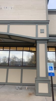 Walgreens paint job - We sanded and painted a weather beaten Walgreens . We only really did the lower half of the building and we did it for an amazing price for them . It took a lot of time but great jobs usually do