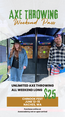 Chinook Fest - Three years we have now been a part of this incredible music festival in the mountains. Four full days of good music, axe throwing and camping. It doesn't get much better than this! Want to know how much a weekend of axe throwing would cost? Send us a message through our contact form on the website or email info@axeacademy.net. For this particular event, we charge the event holder a flat fee and then charge individual throwers a small fee to cover the rest of our costs.