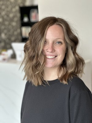 Balayage with haircut - We took her to a more lived in low maintenance color and styled her out with some curls Balayage with haircut - We took her to a more lived in low maintenance color and styled her out with some curls
