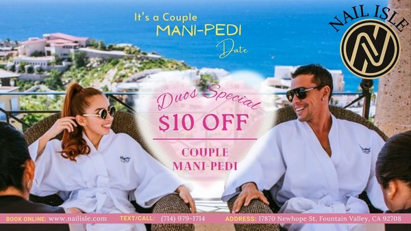 FEBRUARY SPECIAL - Valid till 2/28:
🔸 $5 OFF Gel-X New Set
🔸 FREE Paraffin with “THE WORKS PEDI”
🔸 Upgarde to 15mins Massage with “ISLE PEDI”
🔸 $10 OFF Couple Mani-Pedi FEBRUARY SPECIAL - Valid till 2/28:
🔸 $5 OFF Gel-X New Set
🔸 FREE Paraffin with “THE WORKS PEDI”
🔸 Upgarde to 15mins Massage with “ISLE PEDI”
🔸 $10 OFF Couple Mani-Pedi
