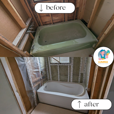 Bath tub replaced and plumbing work - Elevate your bathroom experience with Lumina Renovations, where we specialize in seamless bathtub replacement and expert plumbing services. Transform your space with our stylish and durable bathtub replacements, choosing from a range of designs and materials to suit your preferences. We ensure a flawless installation, not only enhancing visual appeal but also addressing any underlying plumbing issues for long-lasting reliability. At Lumina Renovations, we pride ourselves on professional and efficient service, delivering prompt results without compromising on quality. Trust in our use of high-quality materials, transparent pricing, and commitment to transforming your bathing space into a luxurious oasis. Contact us today to experience the perfect blend of style and functionality in your rejuvenated bathroom. 🛁✨