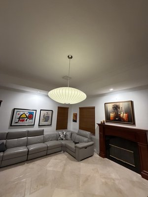 Pendant Light - Installed LED pendant lighting fixture over dining area. Work included running new 14/2 Romex from existing circuit, mounting approved ceiling box rated for fixture weight, proper grounding, and switch installation. All work inspected and code-compliant. Transformed space with focused ambient lighting. Pendant Light - Installed LED pendant lighting fixture over dining area. Work included running new 14/2 Romex from existing circuit, mounting approved ceiling box rated for fixture weight, proper grounding, and switch installation. All work inspected and code-compliant. Transformed space with focused ambient lighting.