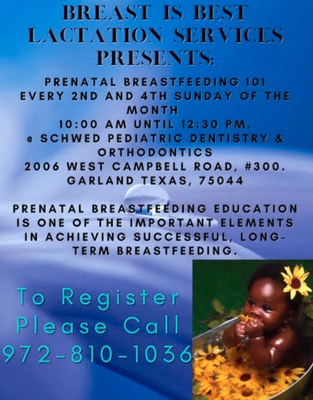 Prenatal Breast Feeding 101 - Classes offered at Schwed Pediatric Dentistry.  Prenatal breast feeding education is one of the important elements in achieving successful long term breast feeding.