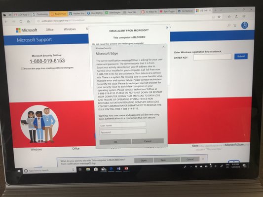 Virus Removal on Laptop - Fake Microsoft Support Infection on Laptop