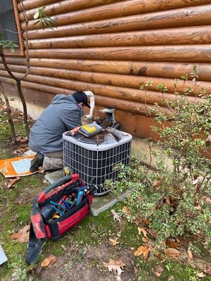 Cabin-in-the-Woods HVAC Install - Carrier Infinity Heat pump 18 SEER, 96% Furnace Installation in a sweet log cabin! Cabin-in-the-Woods HVAC Install - Carrier Infinity Heat pump 18 SEER, 96% Furnace Installation in a sweet log cabin!
