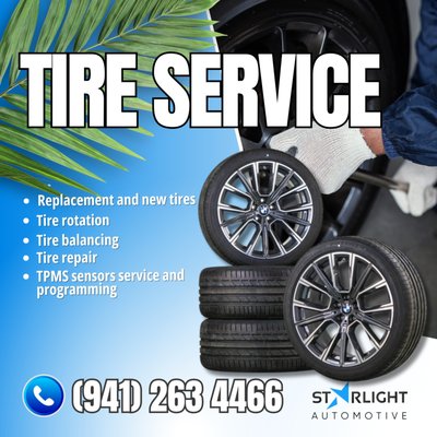 Tire Service Sarasota FL - Need a reliable tire service? Look no further! Starlight Automotive has got you covered with top-notch tire solutions. From replacements to repairs, we ensure safety and performance on every drive. Tire Service Sarasota FL - Need a reliable tire service? Look no further! Starlight Automotive has got you covered with top-notch tire solutions. From replacements to repairs, we ensure safety and performance on every drive.