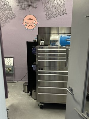 Dedicated dispensary space, ensures the delivery of sanitary, aseptic ear piercing procedures. - Around 2010 we were blessed with a designated dispensary space and room for assembly of sterile and clean supplies for ear piercing services and the assembly of aftercare products at Baby Ear Piercing in San Jose.
The extra space to build a separate dispensary contributes immensely to keeping service supplies extra sanitary.