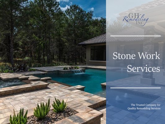 Stone Work Services - GH Remodeling design and install basic concrete structures like driveways, sidewalks, and patio slabs to gorgeous outdoor living areas with kitchens, natural stone fireplaces, outdoor waterfalls, and more. We create beautiful hardscapes from natural stone and other materials that will complement your budget, tastes, and current surroundings. Stone Work Services - GH Remodeling design and install basic concrete structures like driveways, sidewalks, and patio slabs to gorgeous outdoor living areas with kitchens, natural stone fireplaces, outdoor waterfalls, and more. We create beautiful hardscapes from natural stone and other materials that will complement your budget, tastes, and current surroundings.