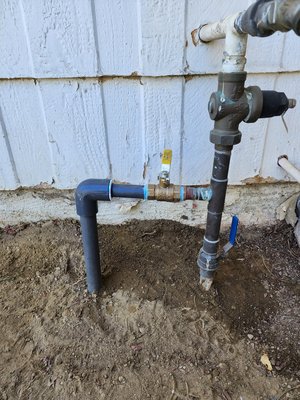 Main shut-off valve replacement - Customer had a PVC ball valve installed which eventually started to leak , another reason why I NEVER use plastic ball valves. Main shut-off valve replacement - Customer had a PVC ball valve installed which eventually started to leak , another reason why I NEVER use plastic ball valves.