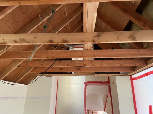 Partial walls and ceilings removal - This project was a remodel where walls are being removed to open up and create more space in certain areas. The ceiling was removed due to disturbed materials that could potentially expose the new home buyers to asbestos.