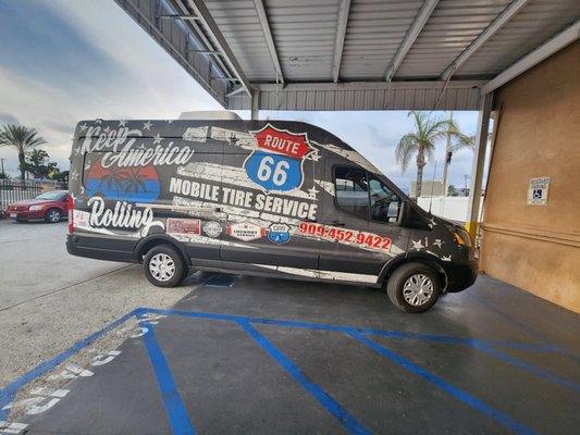 On the spot tire replacement and repair - Hello we are Route 66 Mobile Tires where we come to you, No line, No waiting at the tire shop for your vehicle to be ready let us come to you at home, job/work site. we also offer emergency roadside assistance avoid the towing service fee we will repair and or replace your tires on the spot saving you time and money, out of gas we will come and fill you up with 5 gallons, battery dead no problem we will come out to give you a jump to get you going. Visit our website (R66mobiletires.com) for the best deals in town and our most up to date offers. for emergency services pls call for a faster response 909 452 9422. On the spot tire replacement and repair - Hello we are Route 66 Mobile Tires where we come to you, No line, No waiting at the tire shop for your vehicle to be ready let us come to you at home, job/work site. we also offer emergency roadside assistance avoid the towing service fee we will repair and or replace your tires on the spot saving you time and money, out of gas we will come and fill you up with 5 gallons, battery dead no problem we will come out to give you a jump to get you going. Visit our website (R66mobiletires.com) for the best deals in town and our most up to date offers. for emergency services pls call for a faster response 909 452 9422.