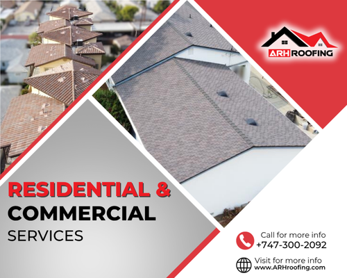 Professional Residential & Commercial Roofing Services - Protect your home or business with expert roofing solutions you can trust. We specialize in high-quality residential and commercial roofing services tailored to meet the unique needs of each property. Whether you're dealing with a minor roof repair, a full replacement, or new construction, our experienced team delivers reliable craftsmanship using top-grade materials.
📞 Call us at 747-300-2092
🌐 Visit us at www.ARHroofing.com
📍 Serving Los Angeles County Professional Residential & Commercial Roofing Services - Protect your home or business with expert roofing solutions you can trust. We specialize in high-quality residential and commercial roofing services tailored to meet the unique needs of each property. Whether you're dealing with a minor roof repair, a full replacement, or new construction, our experienced team delivers reliable craftsmanship using top-grade materials.
📞 Call us at 747-300-2092
🌐 Visit us at www.ARHroofing.com
📍 Serving Los Angeles County