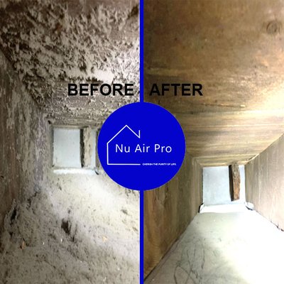 Air Duct Cleaning - Take a look at the difference a professional air duct cleaning can make!
The before image shows the dust, debris, and buildup that can accumulate over time—impacting air quality and system efficiency.
The after image reveals clean, clear ducts, helping improve airflow and promoting a healthier home environment.

Ready to breathe cleaner air? Contact Nu Air Pro today!