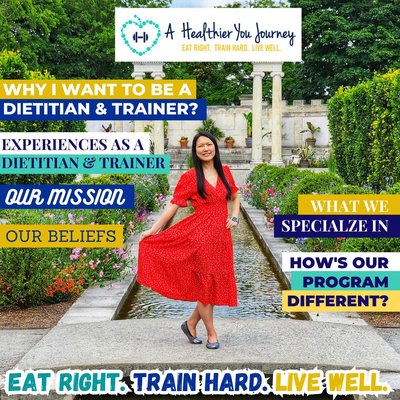 About Us - <Why did I want to be a Dietitian?>
-After learning that I have a family history of diabetes, high cholesterol, stroke, breast cancer, and endometriosis, I was very overwhelmed. Instead of focusing on things that I cannot change such as my genetics, I focus on things that I can control such as my diet, my exercise routine and my lifestyle.
<Why did I want to be a Personal Trainer?>
-Nutrition alone can only go so far. Nutrition and fitness definitely come hand in hand. Keeping clients motivated and showing them how to exercise in proper form to avoid injury.
<How much experience do I have as a Dietitian and Personal Trainer?>
-I have been a Dietitian for over 14 years and Personal Trainer for over 8 years.
<Our Mission>
-We help Busy Professionals for Weight Management and Health Optimization by Developing Healthy Habits and Making the HEALTHY the EASY Choice.
<Our Belief>
-Instead of QUICK FIXES, we believe that using the preventive holistic approach focusing on NUTRITION, EXERCISE, and STRESS MANAGEMENT with BEHAVIOR CHANGE strategies is the key to achieve LONGLASTING results.
<What We Specialize in>
-Weight Management
-Type II or Gestational Diabetes
-Chronic Kidney Disease
-Cancer
-High Cholesterol
-High Blood Pressure
-Vegetarian/Vegan Nutrition
-Pre/Post-natal Nutrition
-Asian and Latino diet
-Functional Gut Analysis
-Personalized supplementation
<How's our program different>
-1-on-1 virtual or in-person coaching
-Lots of accountability (weekly/biweekly check-in)
-Focus on whole and unprocessed food as much as possible
-Doesn't give you only the WHAT but also the HOW
-See real TRANSFORMATIONAL and SUSTAINABLE results
-6 to 12 months program instead of individual sessions here and there
-Structured yet flexible
-There is NO "Never food", just "Everyday food" vs "Sometimes food"
-14 day Money Back Guarantee About Us - <Why did I want to be a Dietitian?>
-After learning that I have a family history of diabetes, high cholesterol, stroke, breast cancer, and endometriosis, I was very overwhelmed. Instead of focusing on things that I cannot change such as my genetics, I focus on things that I can control such as my diet, my exercise routine and my lifestyle.
<Why did I want to be a Personal Trainer?>
-Nutrition alone can only go so far. Nutrition and fitness definitely come hand in hand. Keeping clients motivated and showing them how to exercise in proper form to avoid injury.
<How much experience do I have as a Dietitian and Personal Trainer?>
-I have been a Dietitian for over 14 years and Personal Trainer for over 8 years.
<Our Mission>
-We help Busy Professionals for Weight Management and Health Optimization by Developing Healthy Habits and Making the HEALTHY the EASY Choice.
<Our Belief>
-Instead of QUICK FIXES, we believe that using the preventive holistic approach focusing on NUTRITION, EXERCISE, and STRESS MANAGEMENT with BEHAVIOR CHANGE strategies is the key to achieve LONGLASTING results.
<What We Specialize in>
-Weight Management
-Type II or Gestational Diabetes
-Chronic Kidney Disease
-Cancer
-High Cholesterol
-High Blood Pressure
-Vegetarian/Vegan Nutrition
-Pre/Post-natal Nutrition
-Asian and Latino diet
-Functional Gut Analysis
-Personalized supplementation
<How's our program different>
-1-on-1 virtual or in-person coaching
-Lots of accountability (weekly/biweekly check-in)
-Focus on whole and unprocessed food as much as possible
-Doesn't give you only the WHAT but also the HOW
-See real TRANSFORMATIONAL and SUSTAINABLE results
-6 to 12 months program instead of individual sessions here and there
-Structured yet flexible
-There is NO "Never food", just "Everyday food" vs "Sometimes food"
-14 day Money Back Guarantee