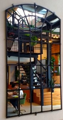Custom Welded Brackets & Mirror Mount. - We were able to custom weld matching black, beautiful brackets in order to mount and center these oversized mirrors for our client's office Custom Welded Brackets & Mirror Mount. - We were able to custom weld matching black, beautiful brackets in order to mount and center these oversized mirrors for our client's office