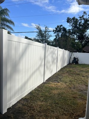 82' White Vinyl Fence & Gate - Our client had a Great Dane that needed space to run outside, so we installed this for them within a week of our free-onsite estimate. Their neighbors loved it and hired us to complete their other side the very next week. 82' White Vinyl Fence & Gate - Our client had a Great Dane that needed space to run outside, so we installed this for them within a week of our free-onsite estimate. Their neighbors loved it and hired us to complete their other side the very next week.