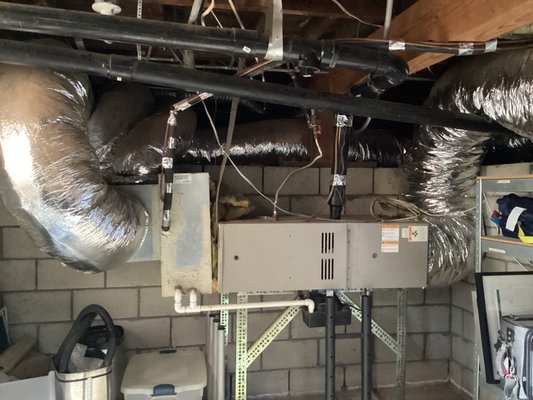 A/C replacement - This system was upgraded because the air flow was too strong in the living room, not enough in the bedroom and the home owner was overpaying the utilities by $650 a month! Our wonderful install crew came in and updated everything. In the process also found some rodent damage in the old ductwork. It was quickly replaced, sanitized and they even found the hole that the rodents were entering in through. The homeowners were so happy that we found the issue and also loved how clean the unit looked. A/C replacement - This system was upgraded because the air flow was too strong in the living room, not enough in the bedroom and the home owner was overpaying the utilities by $650 a month! Our wonderful install crew came in and updated everything. In the process also found some rodent damage in the old ductwork. It was quickly replaced, sanitized and they even found the hole that the rodents were entering in through. The homeowners were so happy that we found the issue and also loved how clean the unit looked.