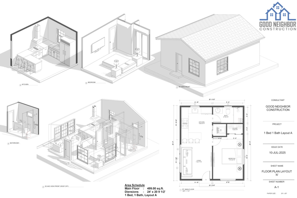 ADU Design Concepts & Floor Plan Examples - These are sample ADU designs created by our design-build team to showcase layout options and planning capabilities. Shown are studio, 1-bedroom, and 2-bedroom layouts, but sizes and configurations are not limited to these examples. We handle architectural design, structural plans, city permitting, and full construction, tailoring each ADU to the property, zoning, and client goals. ADU Design Concepts & Floor Plan Examples - These are sample ADU designs created by our design-build team to showcase layout options and planning capabilities. Shown are studio, 1-bedroom, and 2-bedroom layouts, but sizes and configurations are not limited to these examples. We handle architectural design, structural plans, city permitting, and full construction, tailoring each ADU to the property, zoning, and client goals.