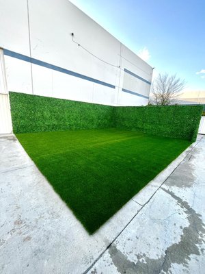 Artificial Turf Installation - In these projects, we converted yards from either dirt or natural grass to artificial turf. 

Underneath the artificial turf, we have a layer of base rock which is compacted to prevent settling, the turf is nailed down with 5-6inch nails, and weighed down with sand.
