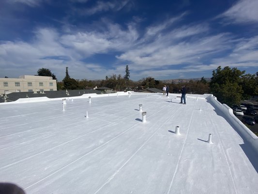 Specialty Coatings - Used Henry's 887 Tropi-Cool White 100% Silicone Reflective Roof Coating In Downtown San Jose Area. Gives a Bright White Finish Like New With Protection. Specialty Coatings - Used Henry's 887 Tropi-Cool White 100% Silicone Reflective Roof Coating In Downtown San Jose Area. Gives a Bright White Finish Like New With Protection.