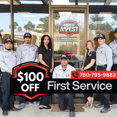 Thank You - Call us Today to sign up for our New Customer Special: 760-795-9883. Save $100 on your initial treatment when you sign up for annual pest control plan. New Customers Only. Cannot be combined with any other discounts. Thank You - Call us Today to sign up for our New Customer Special: 760-795-9883. Save $100 on your initial treatment when you sign up for annual pest control plan. New Customers Only. Cannot be combined with any other discounts.