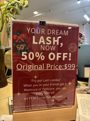 Half Price Lash Combo Deal! - 👁️✨ Try Our Lash Combo! ✨💅
Get ready to pamper yourself and your friends! 🌟
💖 Here’s the deal:
When you or your friends get any manicure or pedicure, enjoy 50% OFF on a YY or Clover Full Set Lash!
📍 LUXE Nails&Lashes Bar
13290 Foothill Blvd, #20, Rancho Cucamonga, CA 91739
📞 Call 909-317-2015 to book your appointment now!
💡 Note: The final interpretation of this promotion belongs to LUXE Nails&Lashes Bar. Offer valid for a limited time!
#LUXENailsAndLashes #LashComboDeal #YYLashes #CloverLashes #RanchoCucamongaBeauty #PamperYourself Half Price Lash Combo Deal! - 👁️✨ Try Our Lash Combo! ✨💅
Get ready to pamper yourself and your friends! 🌟
💖 Here’s the deal:
When you or your friends get any manicure or pedicure, enjoy 50% OFF on a YY or Clover Full Set Lash!
📍 LUXE Nails&Lashes Bar
13290 Foothill Blvd, #20, Rancho Cucamonga, CA 91739
📞 Call 909-317-2015 to book your appointment now!
💡 Note: The final interpretation of this promotion belongs to LUXE Nails&Lashes Bar. Offer valid for a limited time!
#LUXENailsAndLashes #LashComboDeal #YYLashes #CloverLashes #RanchoCucamongaBeauty #PamperYourself