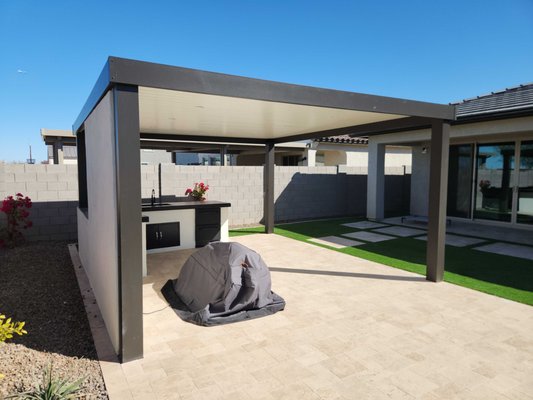 Modern Solid Cover Installation - This project we did in integration with a landscape company that was designing a beautiful modern landscape, that you can see part of in the pictures. The client had a stucco wall built to integrate with his outdoor barbecue, we built the patio cover flush with the wall. I think it turned out really cool. This is a very modern feel, call us to get yours today! Modern Solid Cover Installation - This project we did in integration with a landscape company that was designing a beautiful modern landscape, that you can see part of in the pictures. The client had a stucco wall built to integrate with his outdoor barbecue, we built the patio cover flush with the wall. I think it turned out really cool. This is a very modern feel, call us to get yours today!
