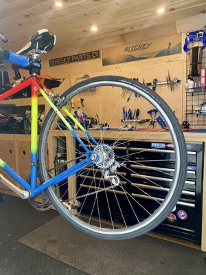Basic Tune - Frame cleaning and safety check, basic wheel true, bearing check and adjustment, drivetrain cleaning and lubrication, cable lubrication, basic derailleur adjustments, basic brake adjustments, full torq check, test ride. Additional labor and small part installation not included. Basic Tune - Frame cleaning and safety check, basic wheel true, bearing check and adjustment, drivetrain cleaning and lubrication, cable lubrication, basic derailleur adjustments, basic brake adjustments, full torq check, test ride. Additional labor and small part installation not included.