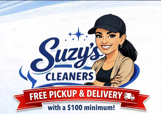 $100 Pickup & Delivery - 📍 Pickup & Delivery Within 15 Miles

Enjoy free pickup & delivery on all services with just a $100 minimum! Suzy’s Cleaners makes caring for your clothes easy—whether it’s dry cleaning, laundry, alterations, or specialty items. Got wrinkled shirts or coffee-stained pants? Let us handle the dirty work! We’ll pick up your laundry, treat it with expert care, and return everything spotless—no need to lift a finger (or even find your shoes).

Pressed for time? Call Suzy’s Cleaners—we’re pressed and ready to help!