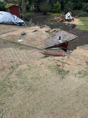 Roof repairs - This house had roof damage and we will actually be making the roof trusses taller for higher ceilings for the owner of the house Roof repairs - This house had roof damage and we will actually be making the roof trusses taller for higher ceilings for the owner of the house